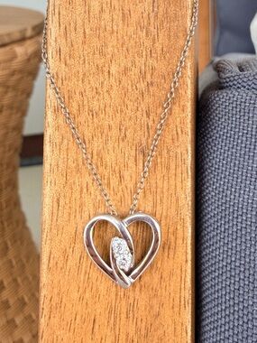 Sterling Silver Heart Shaped Diamond Necklace